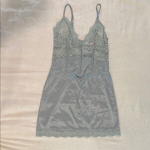 Victoria's Secret Light Blue Satin Chemise with Lace Trim. Size small.